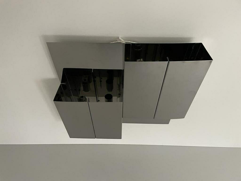 3 Dimensional Square Design Chrome Wall Lamp, 1970s, Italy photo vinterior