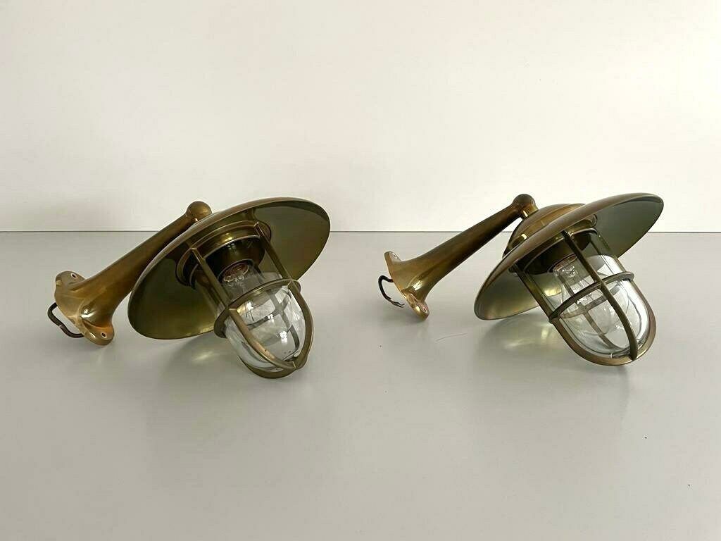 Wonderful Brass And Glass Pair Of Iconic Ship Wall Lamps, 1960s, Germany photo furniture