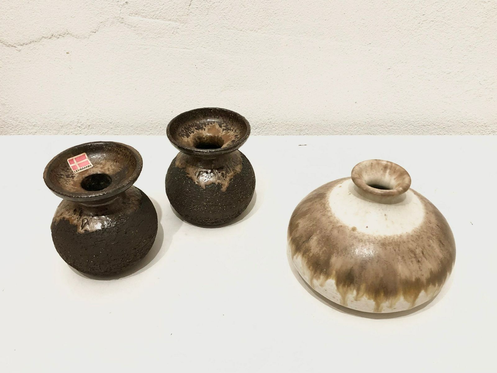 Collection Of Three Danish Design Mid Century Candlesticks And Vase Fine Art Ceramic Pieces From Kamo And Lehmann photo vintage