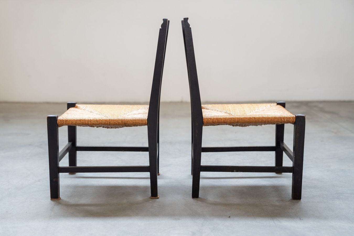 2 Low Chamber Chairs In Hand Woven Rice Straw, 1950s/1960s photo furniture