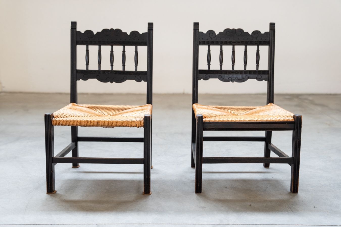 2 Low Chamber Chairs In Hand Woven Rice Straw, 1950s/1960s photo 700.0