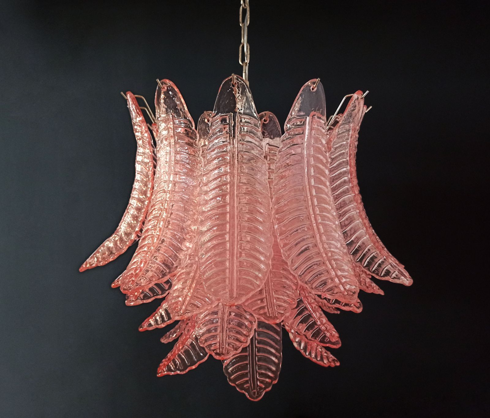 Italian Murano Six Tier Felci Glass Chandelier   36 Pink Glasses photo vintage