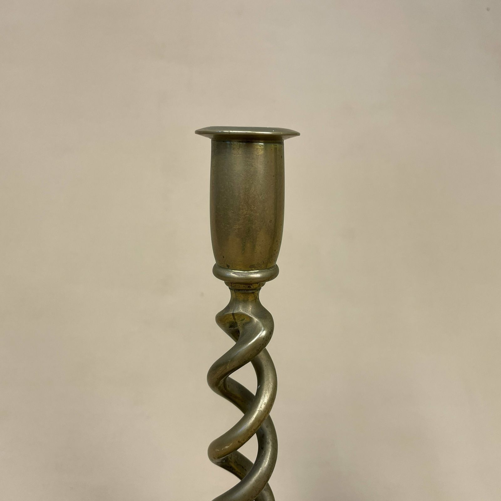 Antique Matching Pair Of Twisted Gold Solid Brass Metal Candlestick Candle Stick Heavy Vintage Column Taper Dinner Candlesticks Twist photo for sale