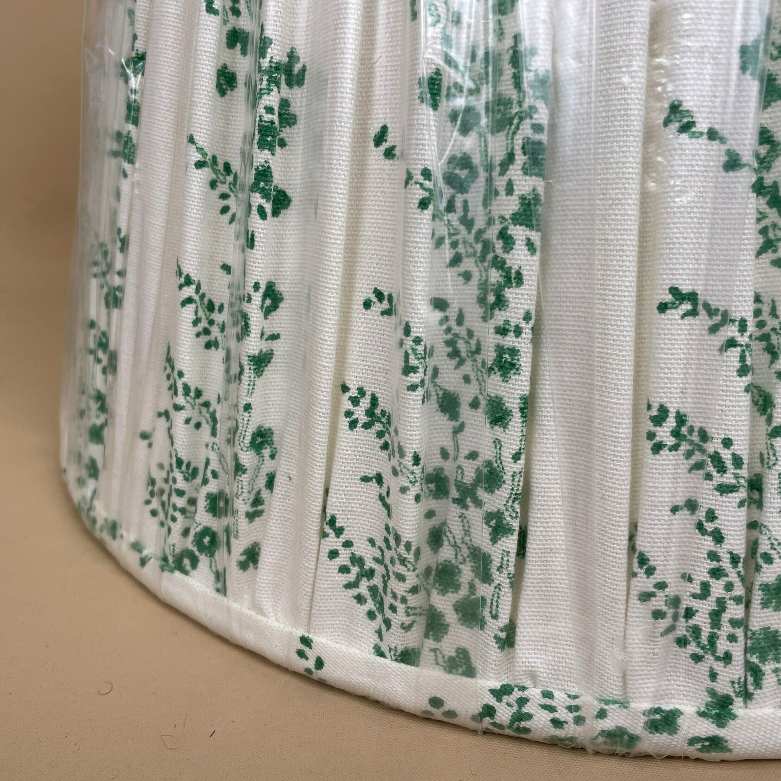 New Lampshade Hand Block Print 16" White Green Floral Pattern Pleated Fabric Structured Empire Table Ceiling Lamp Shade photo for sale