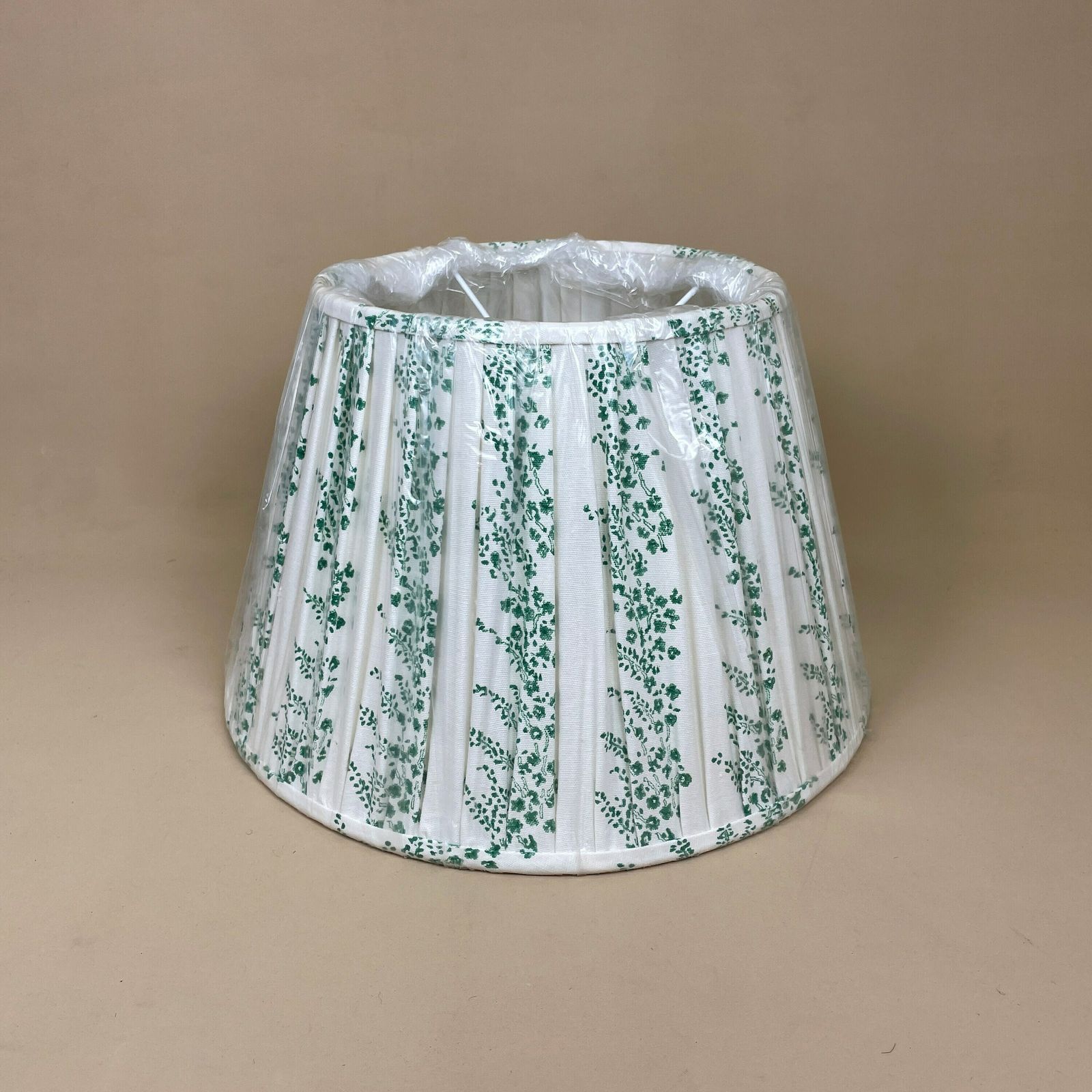 New Lampshade Hand Block Print 16" White Green Floral Pattern Pleated Fabric Structured Empire Table Ceiling Lamp Shade photo vinterior