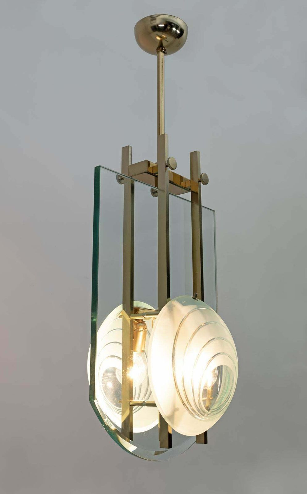 Gallotti & Radice Mid Century Modern Italian Brass And Crystal Pendant, 70s photo buy