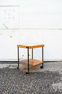 Wooden Bar Trolley In Enamel Metal 1950s