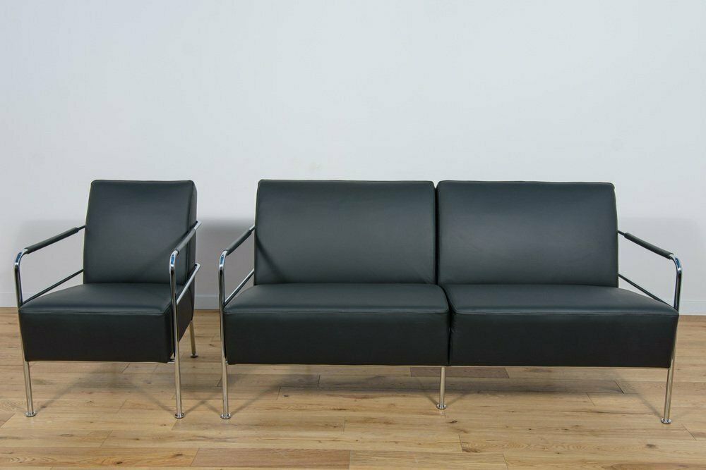 Swedish Leather Sofa And Armchair By Gunilla Allard For Lammhults, 1990s, Set Of 2 photo for sale