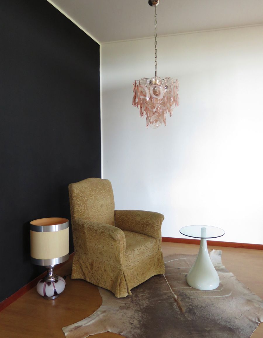 Lighting 1970’s Vintage Italian Murano Chandelier Lamp In Vistosi Style 23 Pink Glasses photo