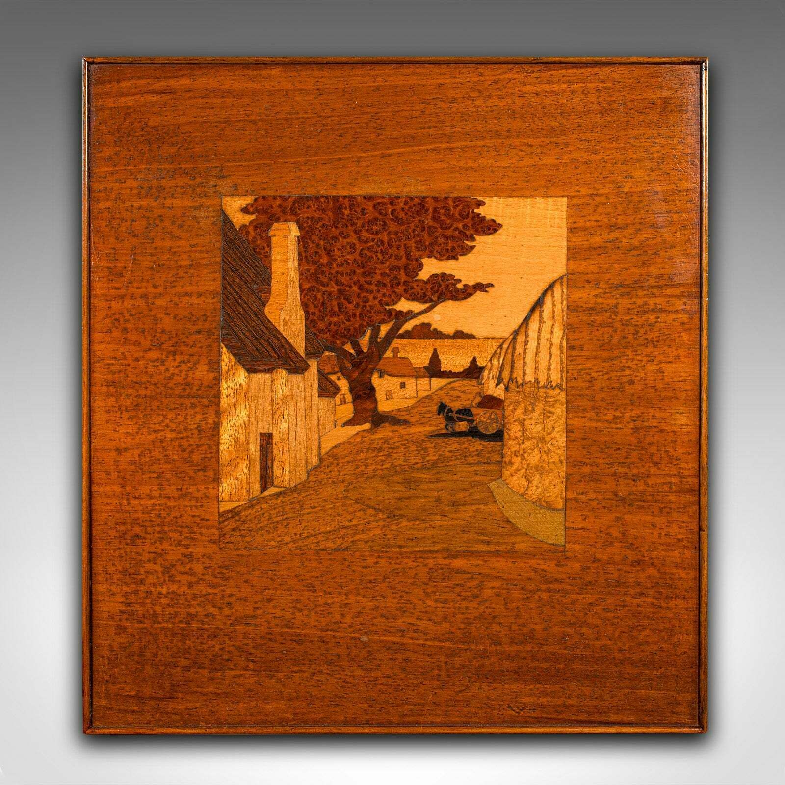 Antique Landscape Panel, English, Marquetry, Farmyard Scene, Edwardian, C.1910 photo furniture