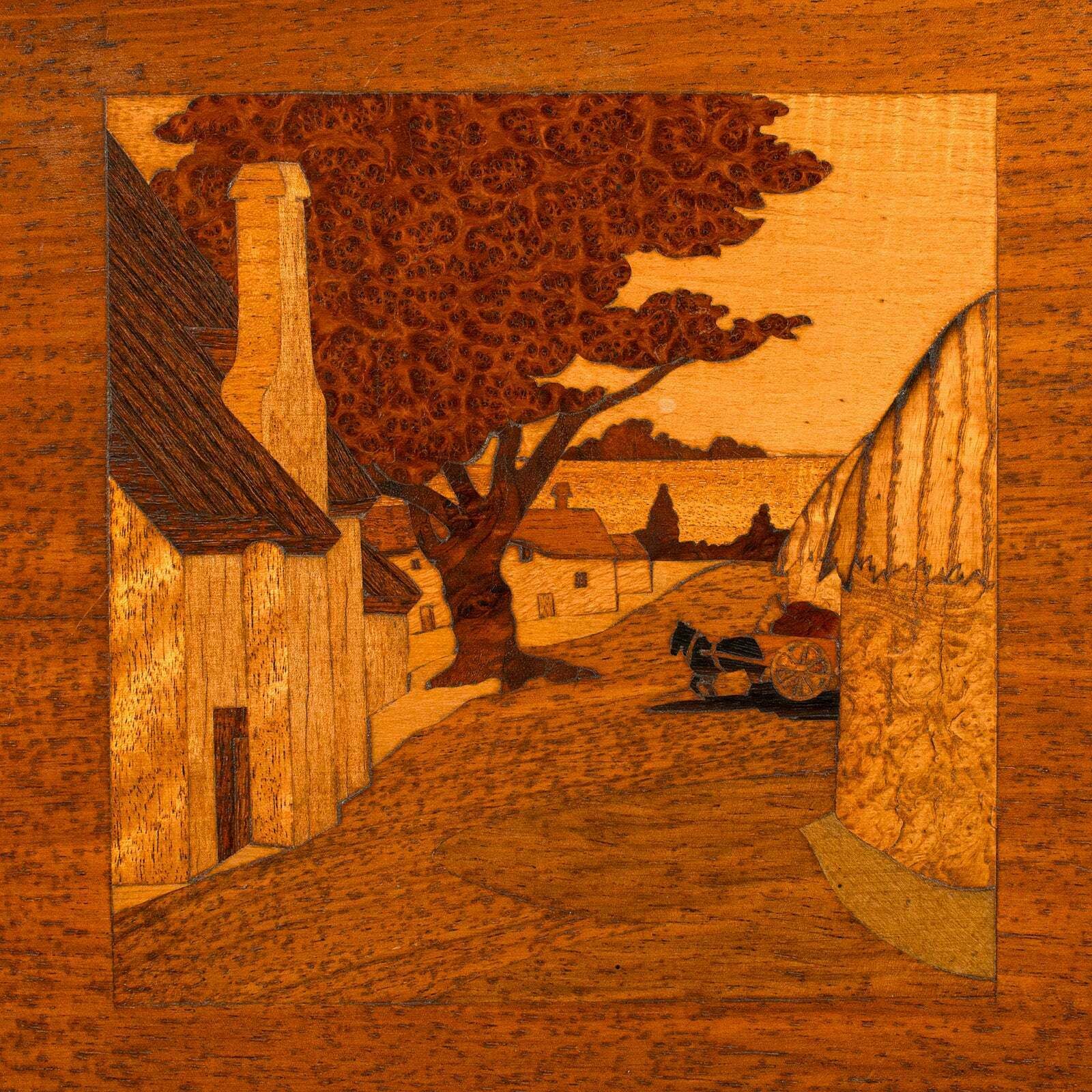 Antique Landscape Panel, English, Marquetry, Farmyard Scene, Edwardian, C.1910 photo Art