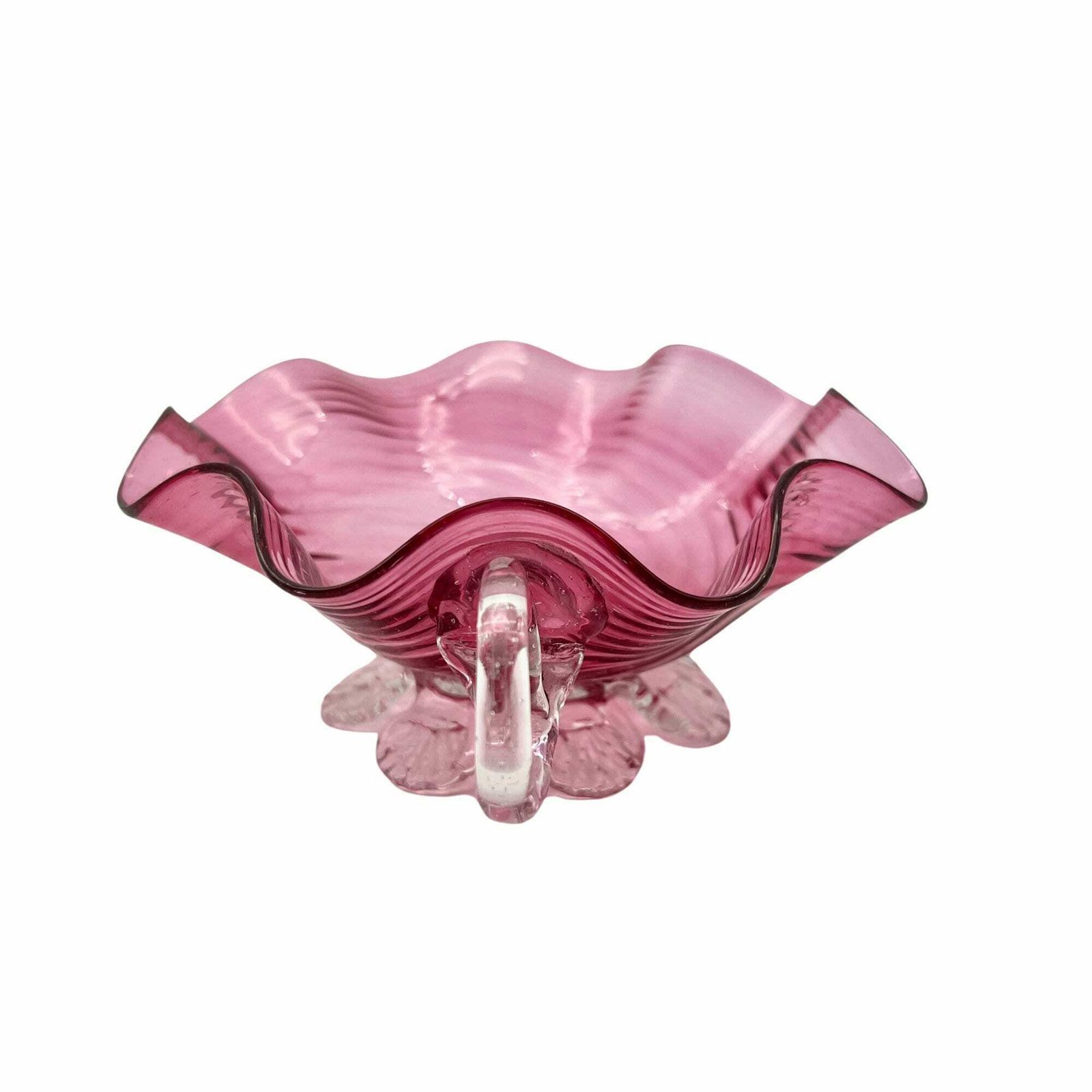 Vintage Cranberry Glass Dish With Handle   Home Decor photo furniture