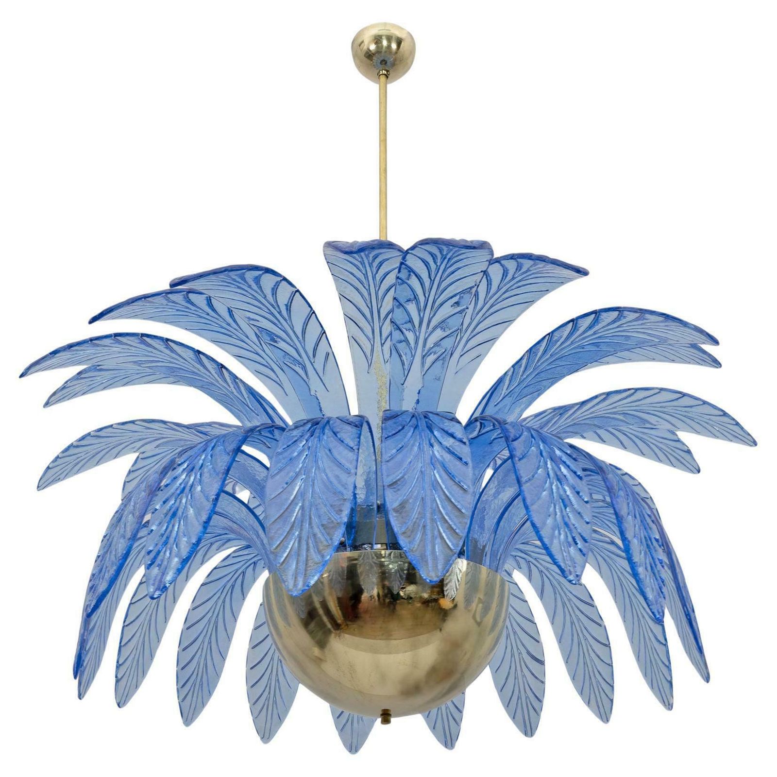 Mid Century Modern Palm Leaves Big Chandelier Murano Glass And Brass, 1970s