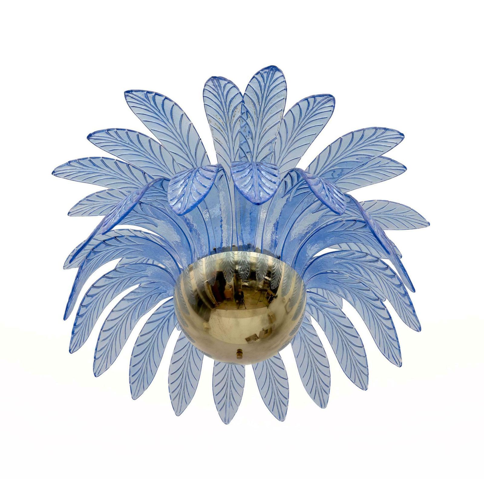 Mid Century Modern Palm Leaves Big Chandelier Murano Glass And Brass, 1970s photo Lighting