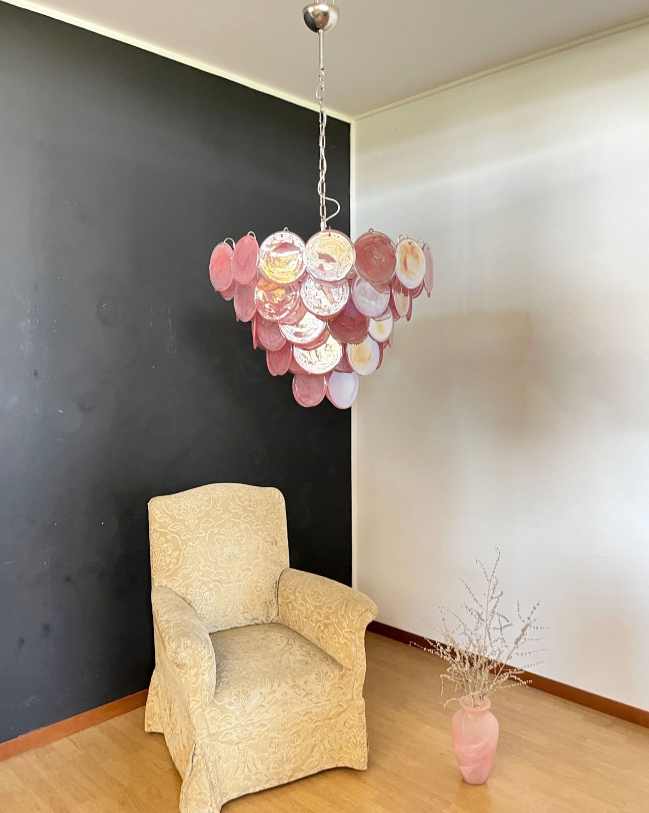 Lighting High Quality Murano Chandelier Space Age   57 Pink Albaster Iridescent Glasses photo