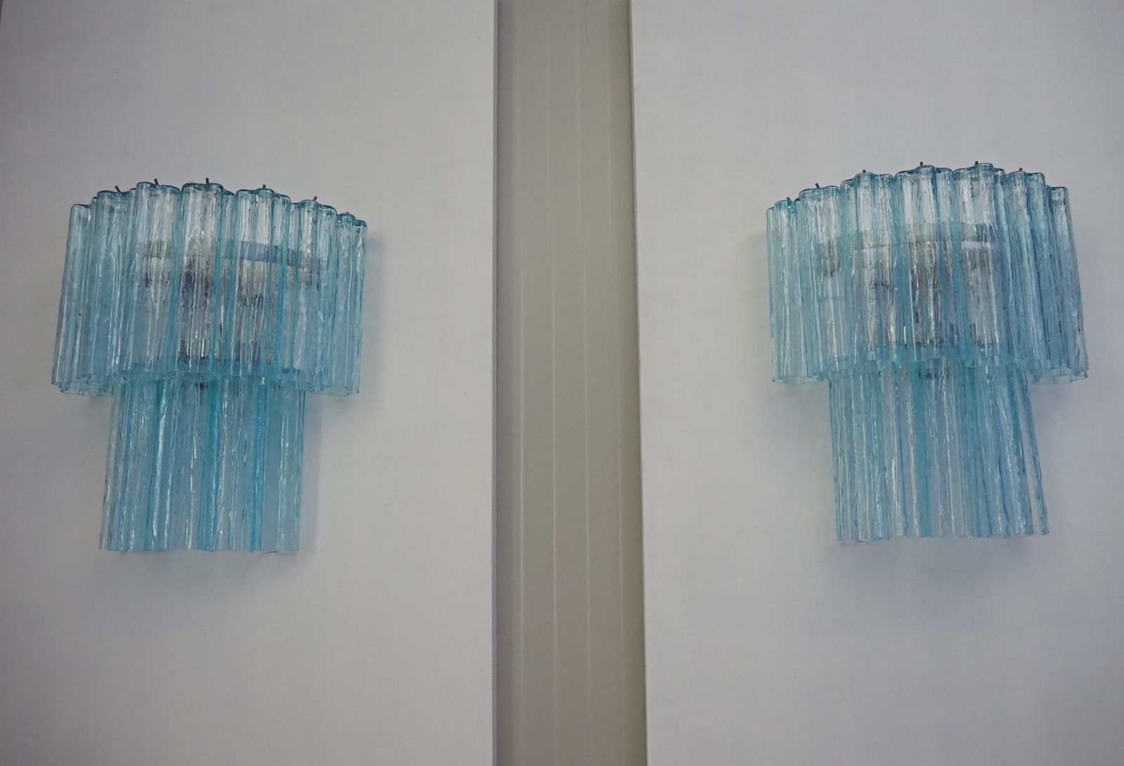 Fantastic Pair Of Murano Glass Tube Wall Sconces   13 Blue Glass Tube photo furniture