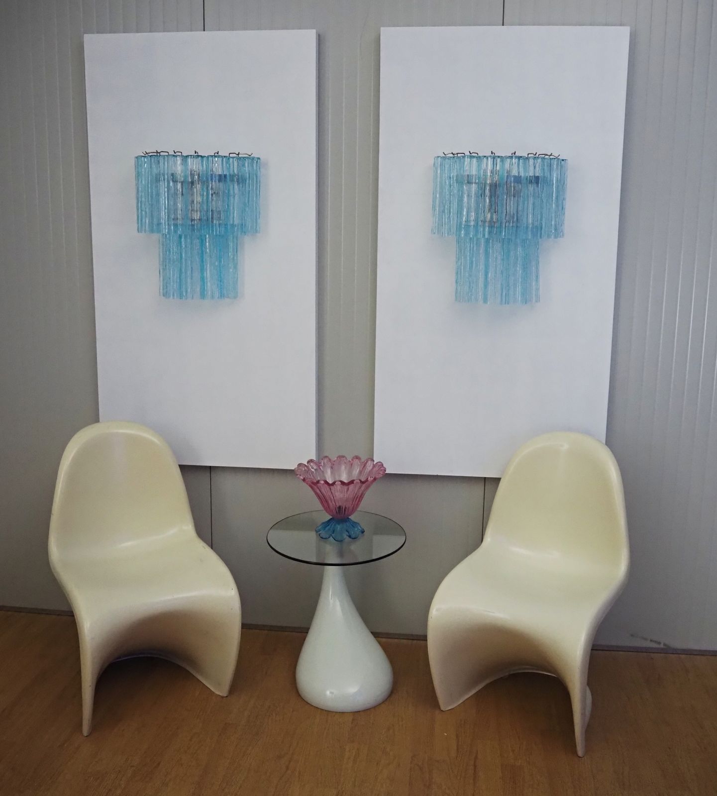 Lighting Fantastic Pair Of Murano Glass Tube Wall Sconces   13 Blue Glass Tube photo