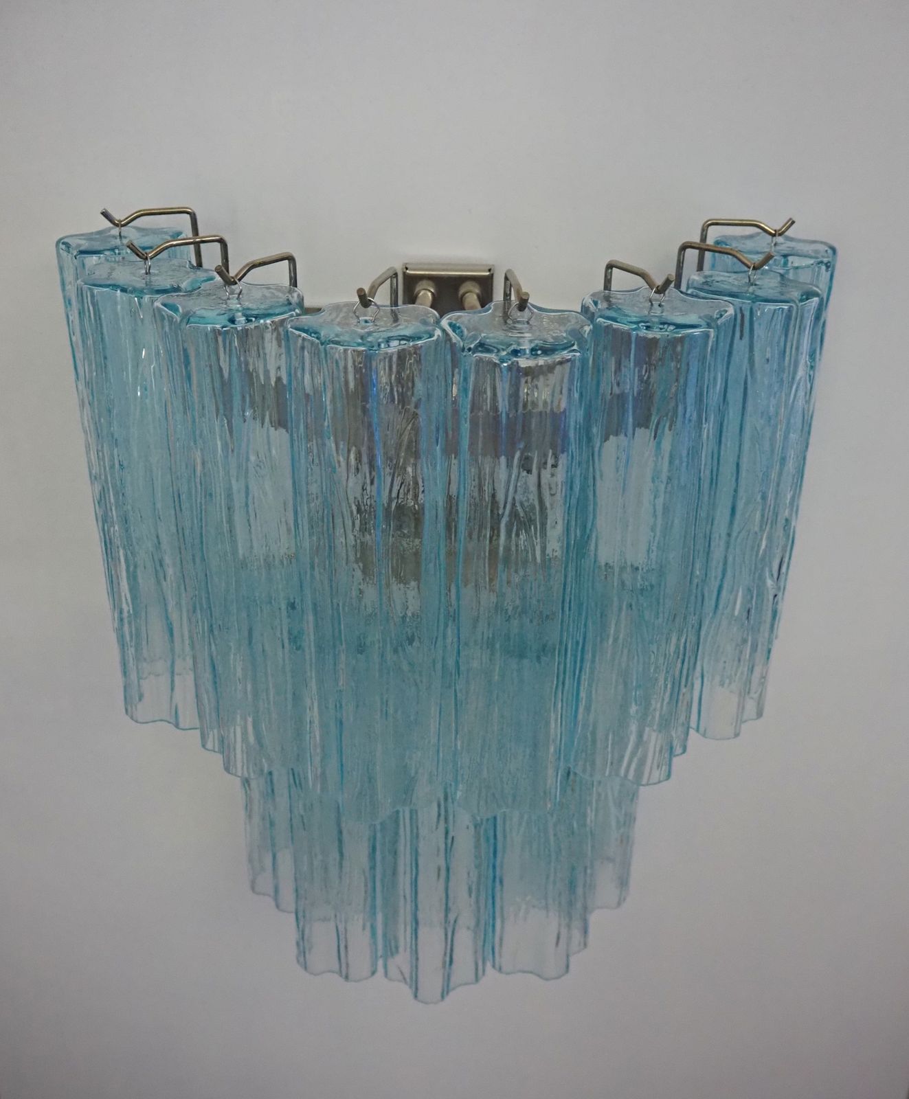 830.0 Fantastic Pair Of Murano Glass Tube Wall Sconces   13 Blue Glass Tube photo