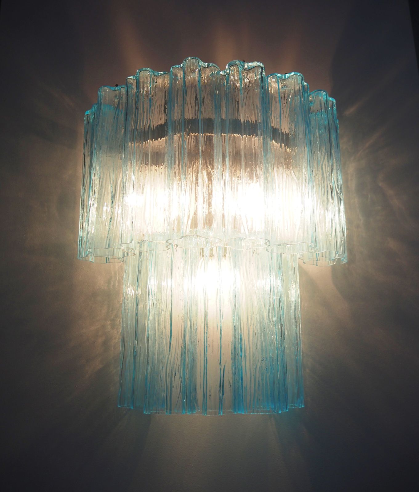photo vinterior Fantastic Pair Of Murano Glass Tube Wall Sconces   13 Blue Glass Tube