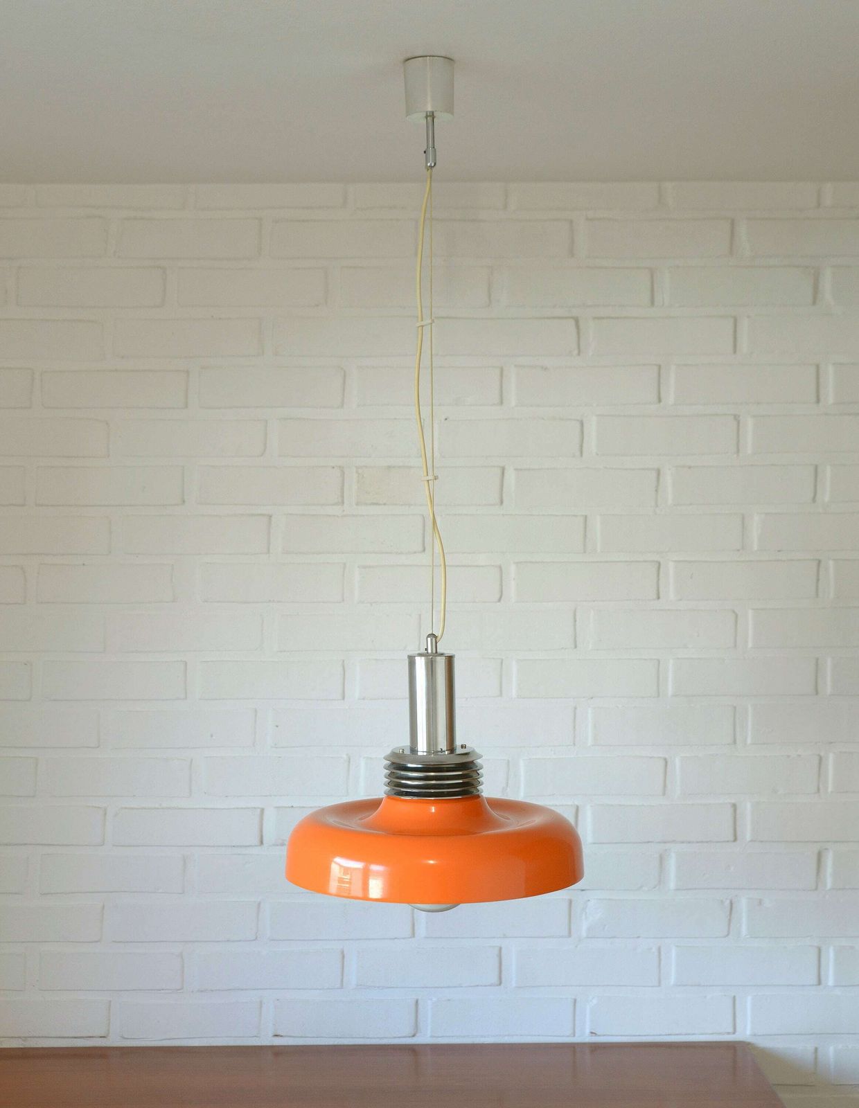 Space Age / 1 Of 2 / Light Fixture / Orange Pendant Lamp / Mid Century Modern / Hanging Lamp / Vintage Chandelier / Retro Lamp 1980s photo vinterior