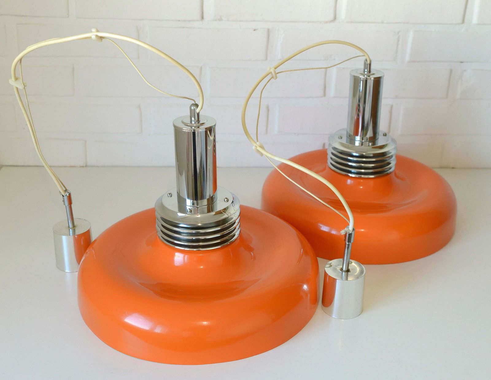Space Age / 1 Of 2 / Light Fixture / Orange Pendant Lamp / Mid Century Modern / Hanging Lamp / Vintage Chandelier / Retro Lamp 1980s photo vintage