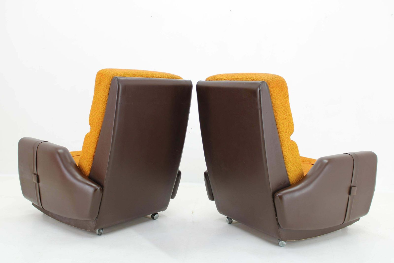 1970's Pair Of Leatherette And Fabric Armchairs, Czechoslovakia photo for sale