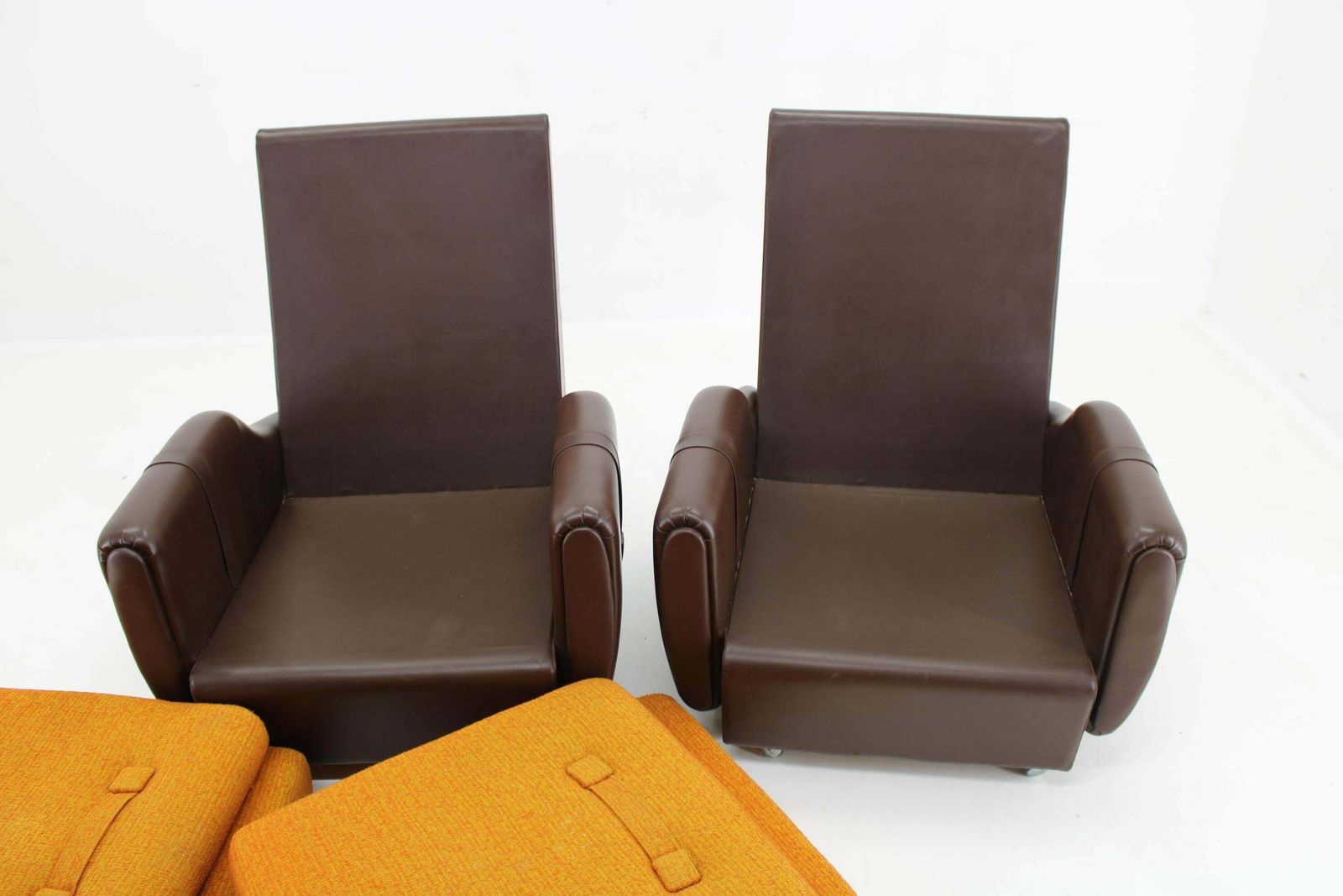 1001.0 1970's Pair Of Leatherette And Fabric Armchairs, Czechoslovakia photo