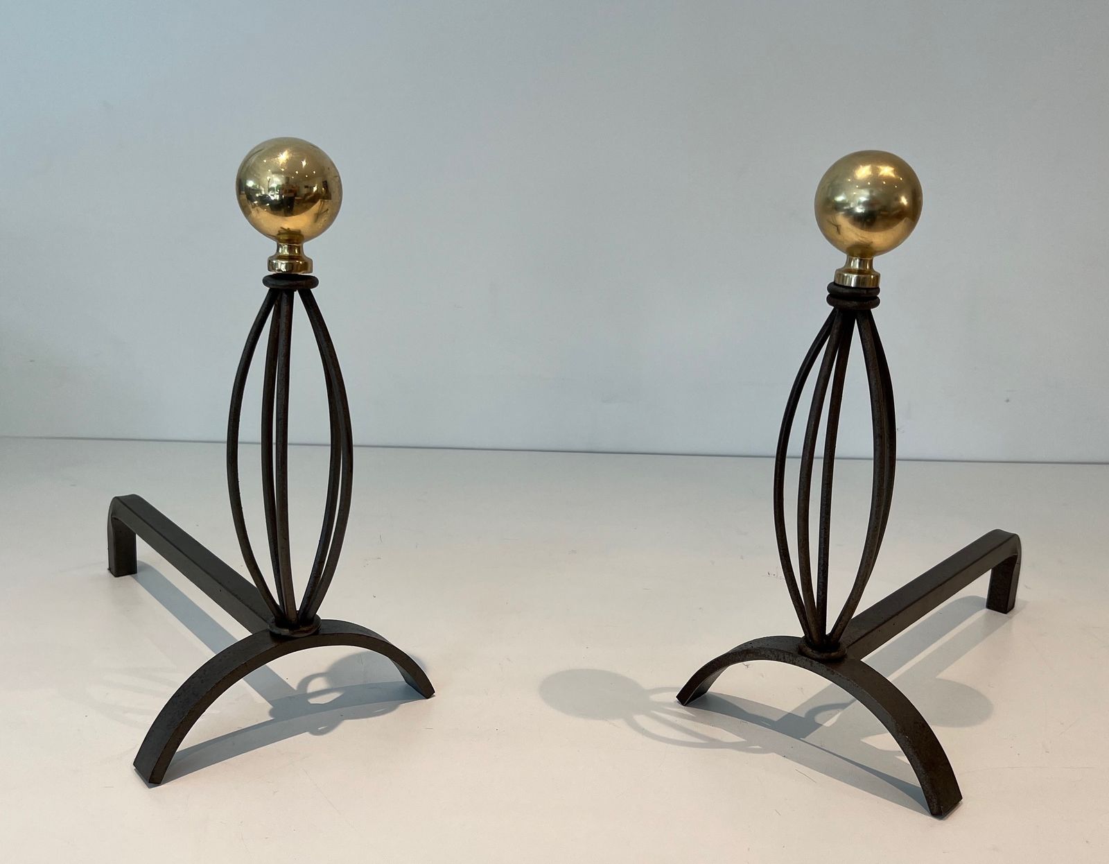 Pair Of Wrought Iron And Brass Andirons photo furniture