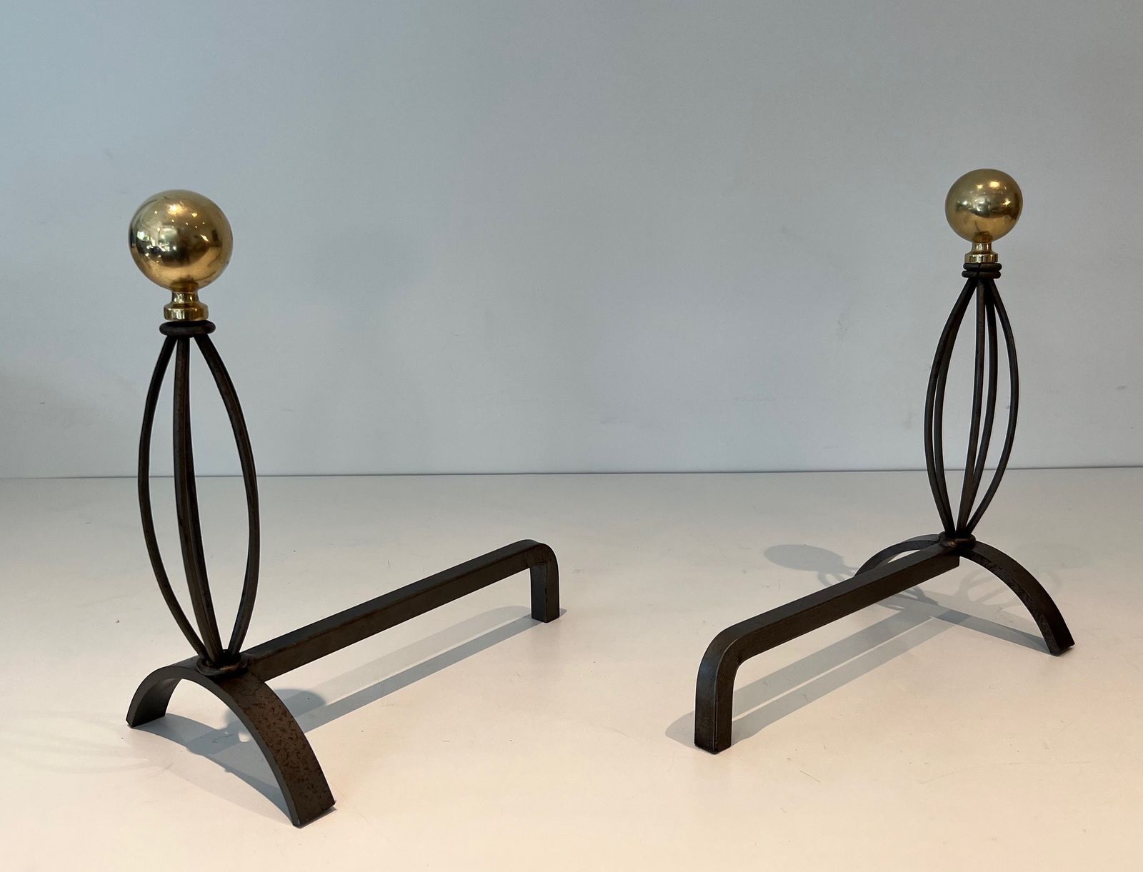Pair Of Wrought Iron And Brass Andirons photo Home Fixtures