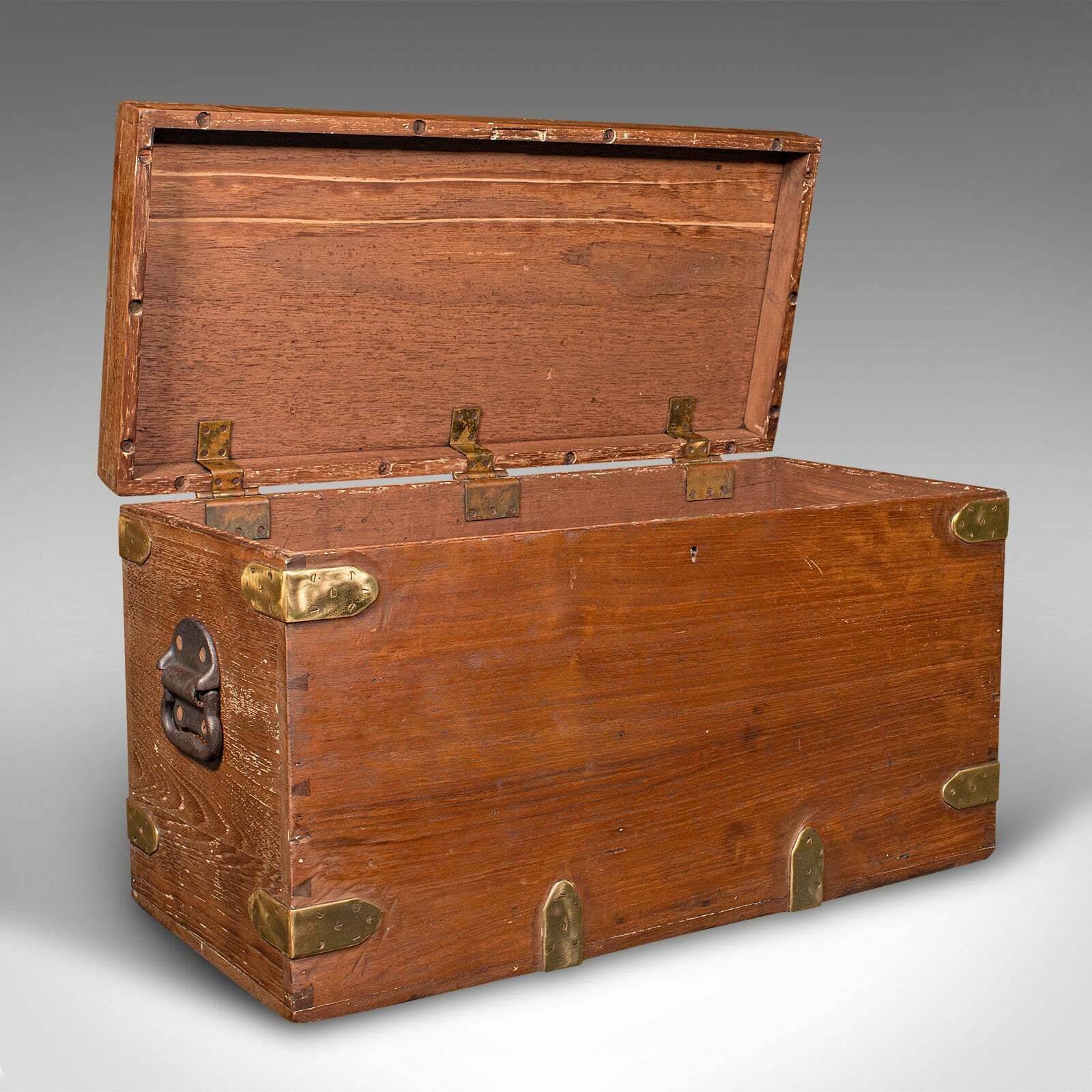 Antique Workman's Tool Chest, English, Teak, Brass, Craftsman's Trunk, Victorian photo furniture
