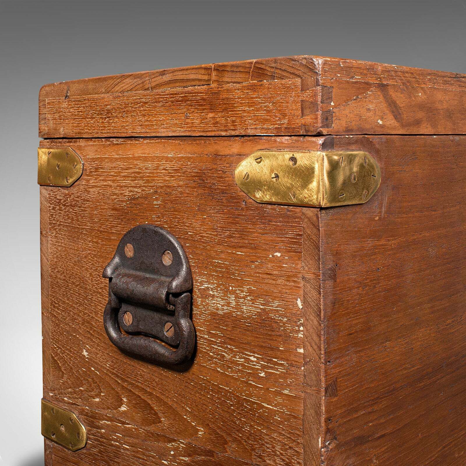 photo for sale Antique Workman's Tool Chest, English, Teak, Brass, Craftsman's Trunk, Victorian