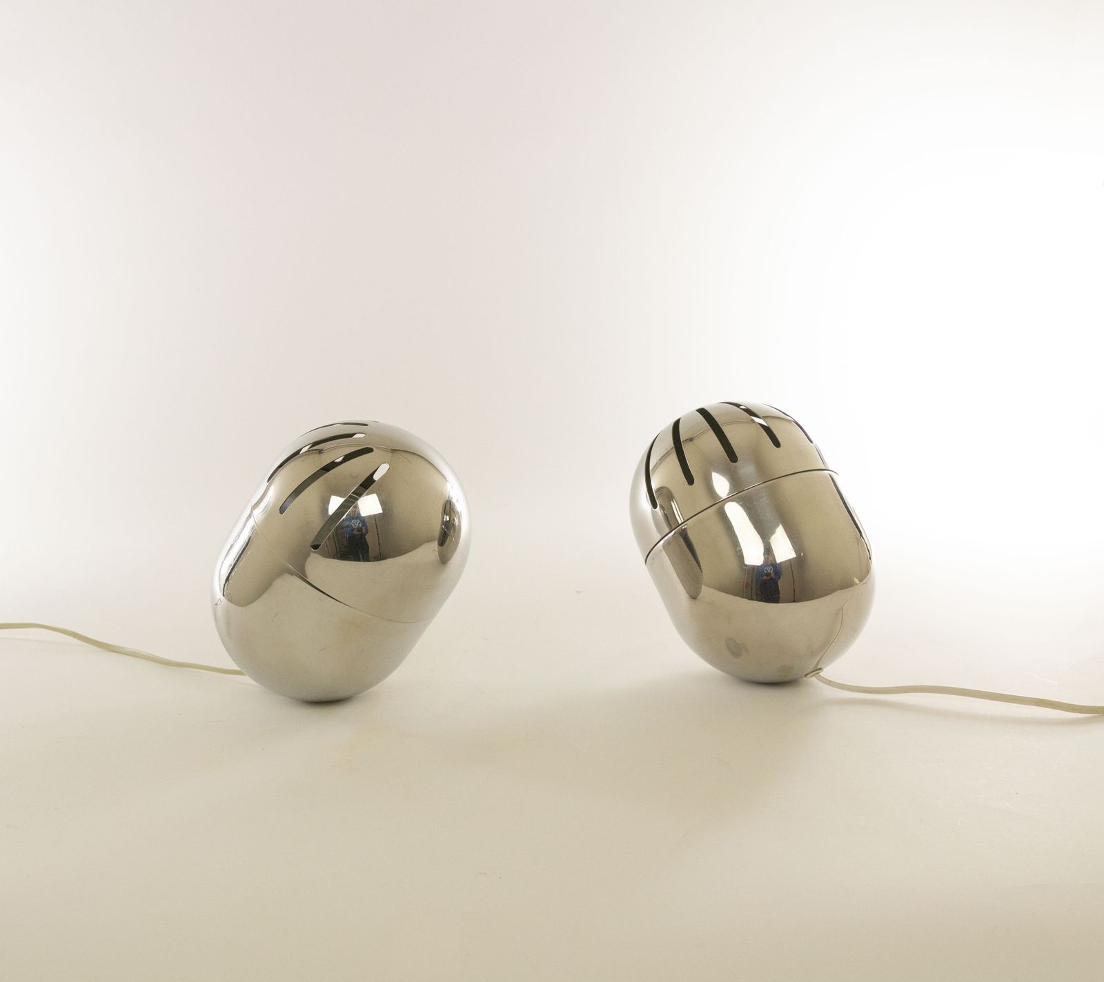 Pair Of Italian Chrome Table Lamps By Reggiani, 1970s photo furniture