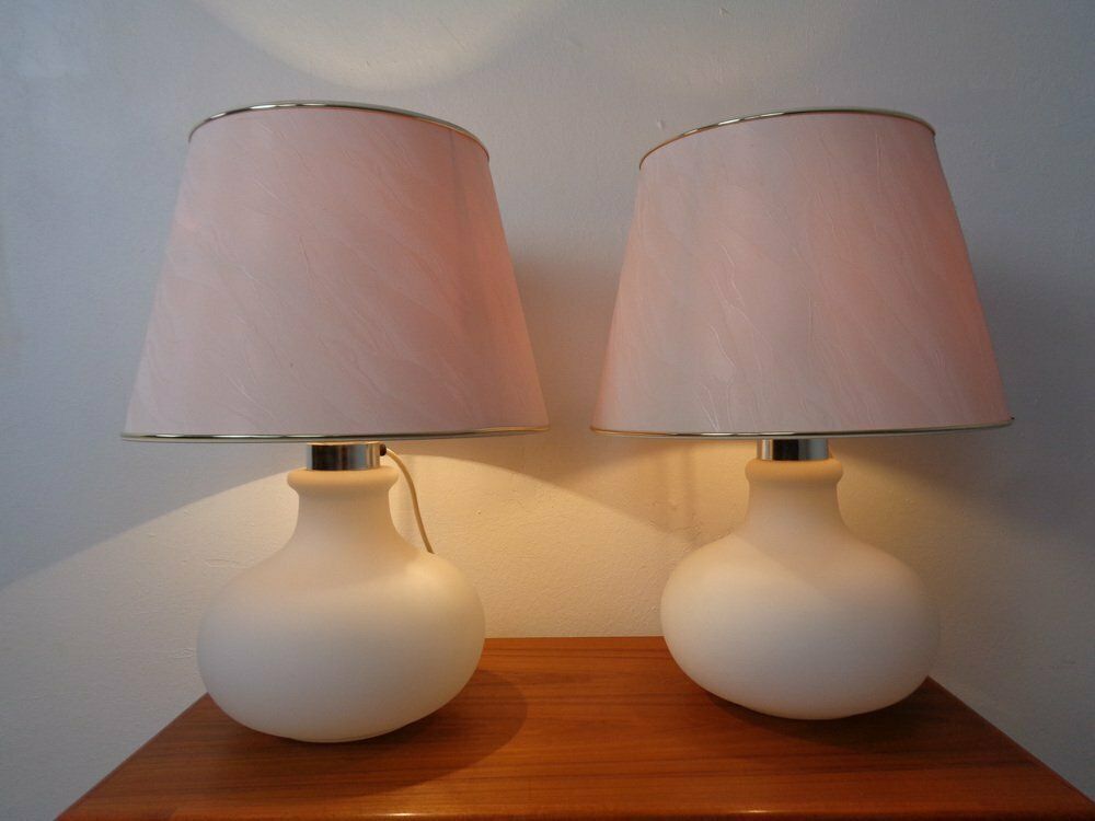 Opaline Glass Table Lamps From Glashütte Limburg, 1960s, Set Of 2 photo for sale