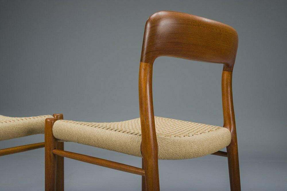 Danish Teak Mod. 77 Paper Cord Dining Chairs By Niels O. Møller For Jl Møllers, 1959, 5 . Set photo vintage