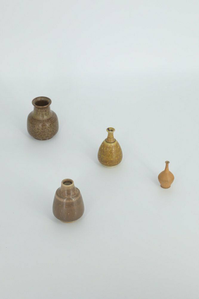 photo furniture Small Mid Century Scandinavian Modern Brown Stoneware Vases By Gunnar Borg For Gunnars Keramik Höganäs, 1960s, Set Of 4