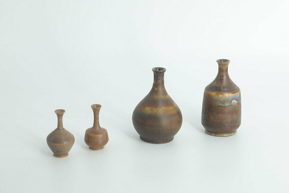 Small Mid Century Scandinavian Modern Brown Stoneware Vases By Gunnar Borg For Höganäs Ceramics, 1960s, Set Of 4 photo vinterior