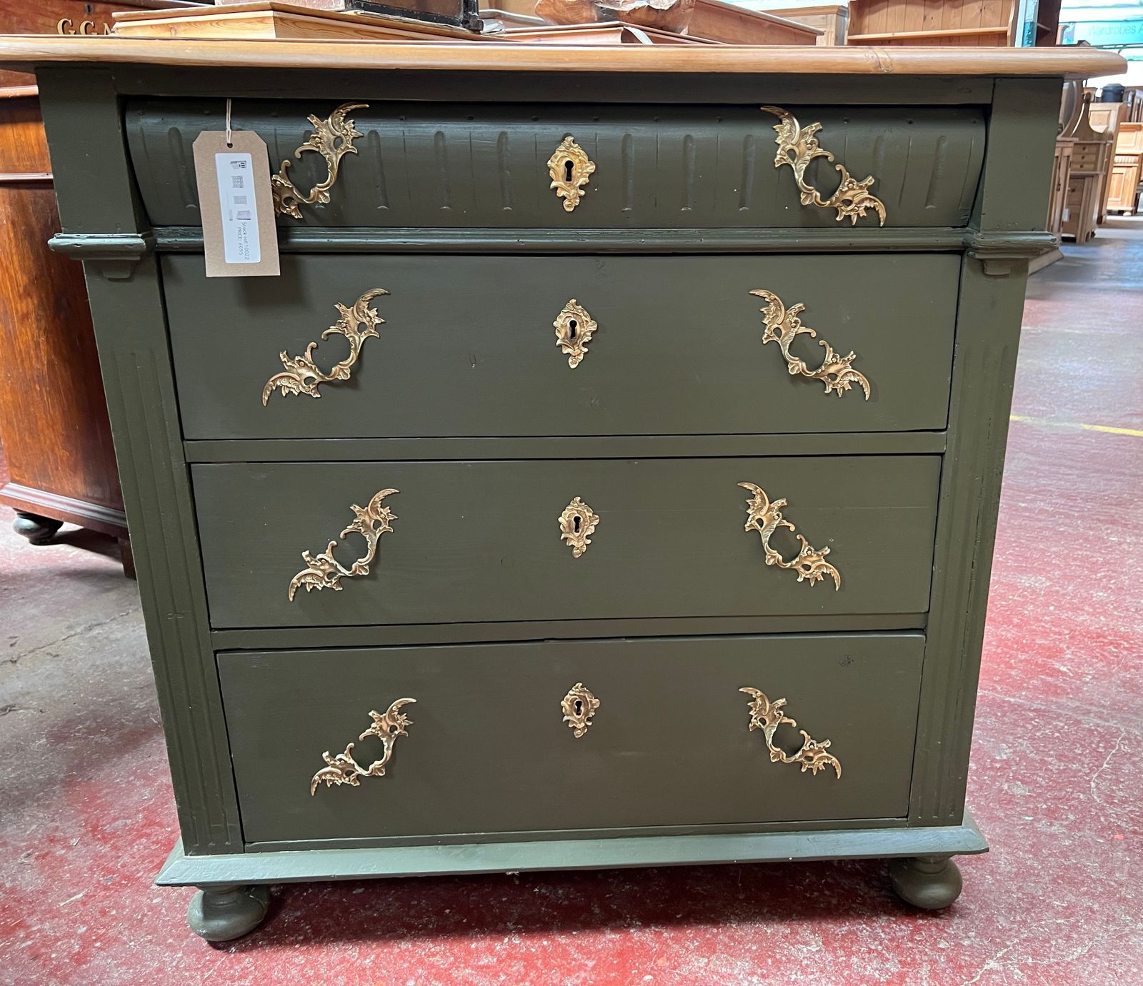 Scandinavian Antique Pine Chest Of Drawers Painted In Little Greene photo for sale