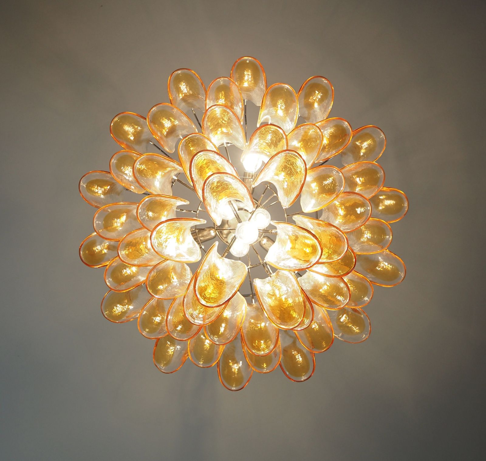 Italian Vintage Murano Chandelier   Mazzega   53 Amber Glass Petals photo for sale