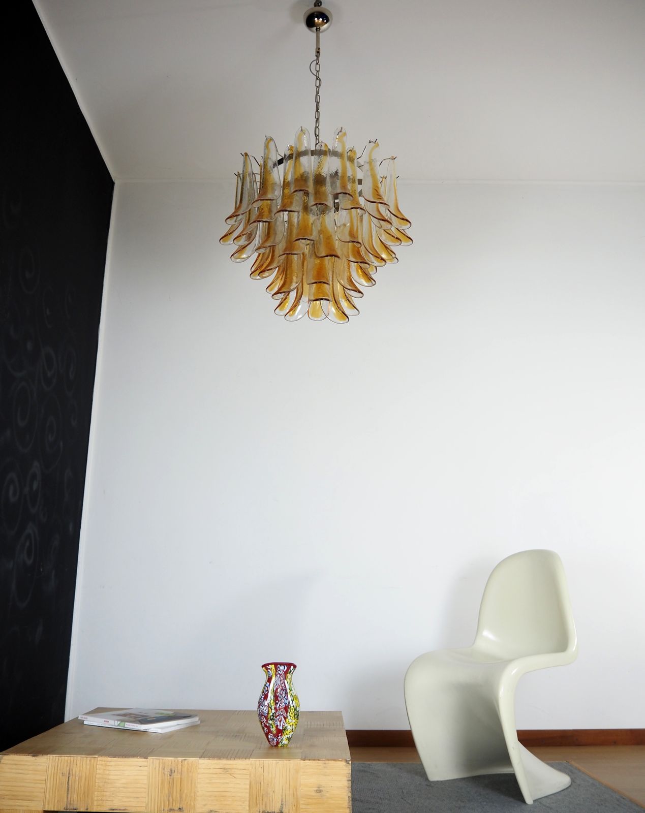 Italian Vintage Murano Chandelier   Mazzega   53 Amber Glass Petals photo vintage