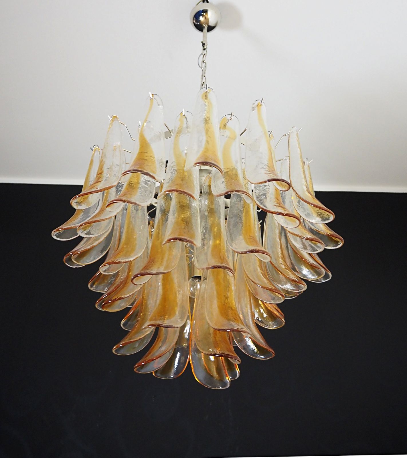 Lighting Italian Vintage Murano Chandelier   Mazzega   53 Amber Glass Petals photo