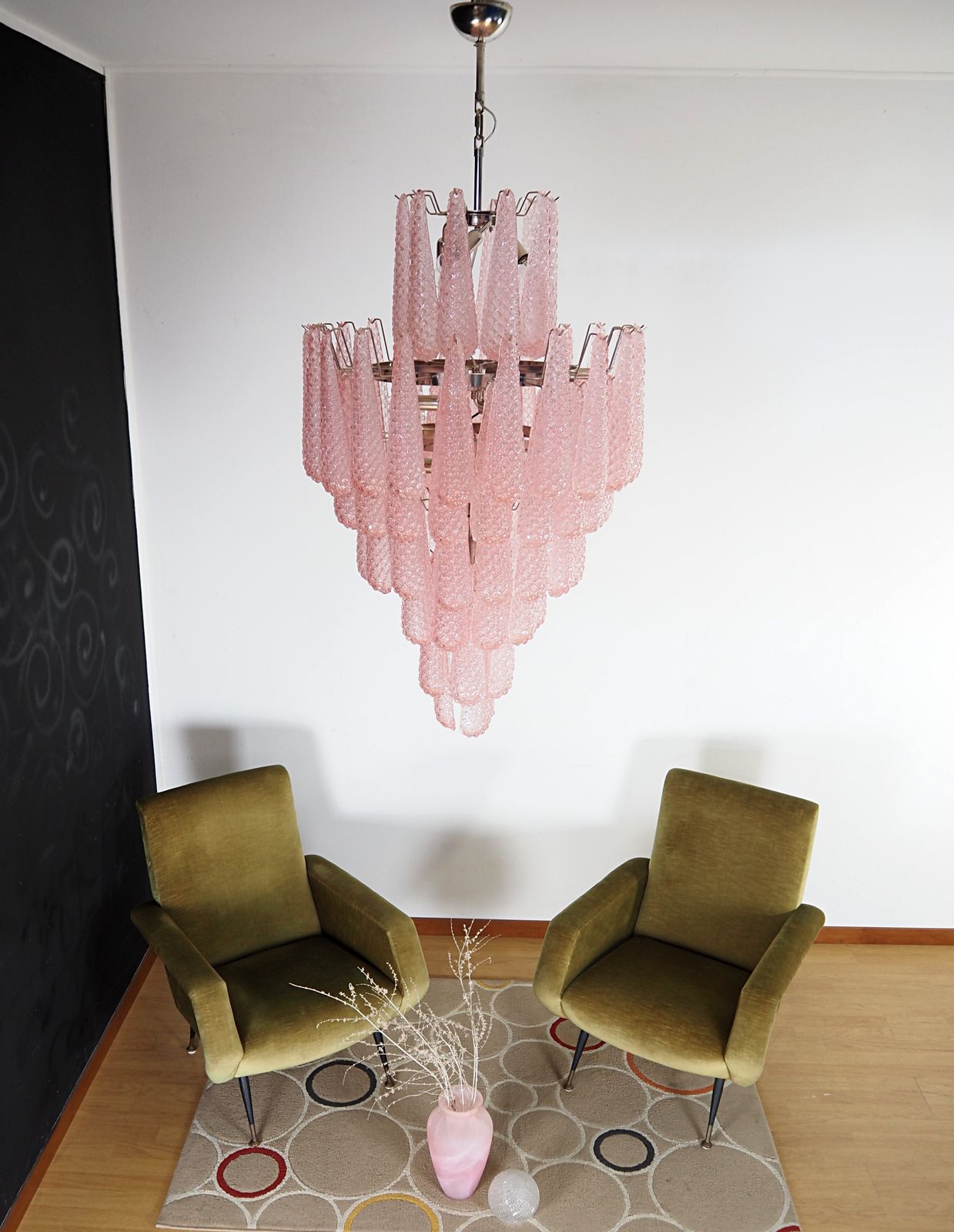 photo furniture Huge Italian Vintage Murano Glass Chandelier   85 Glass Pink Petals Drop