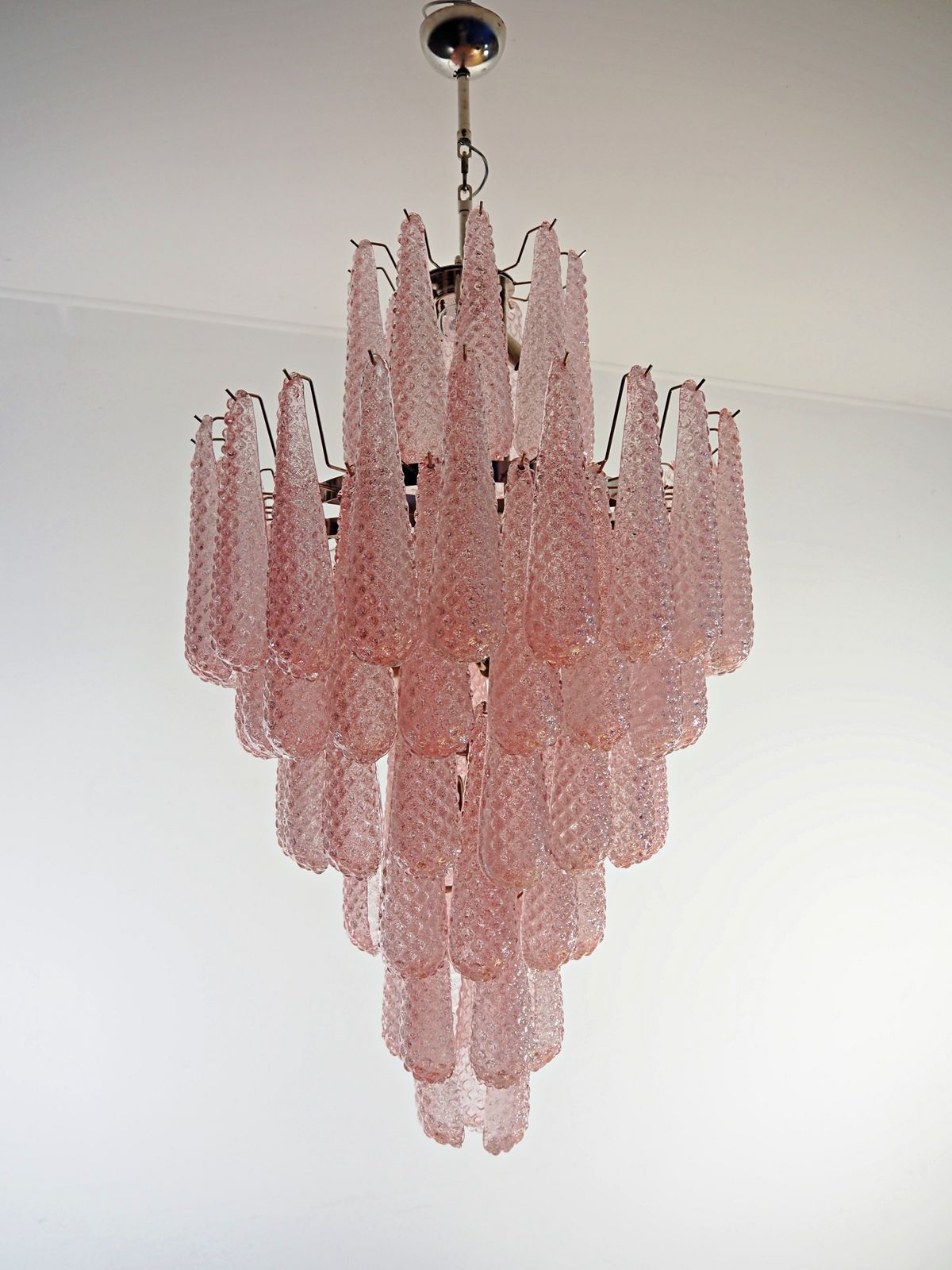 Huge Italian Vintage Murano Glass Chandelier   85 Glass Pink Petals Drop