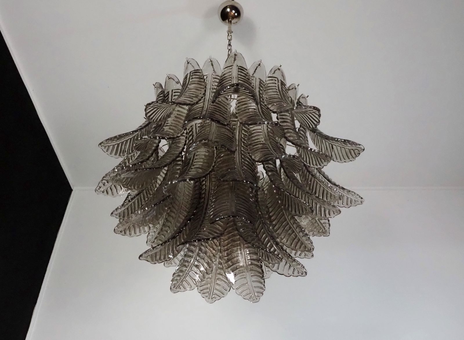 Italian Murano Three Tier Smoked Felci Glass Chandelier photo vinterior
