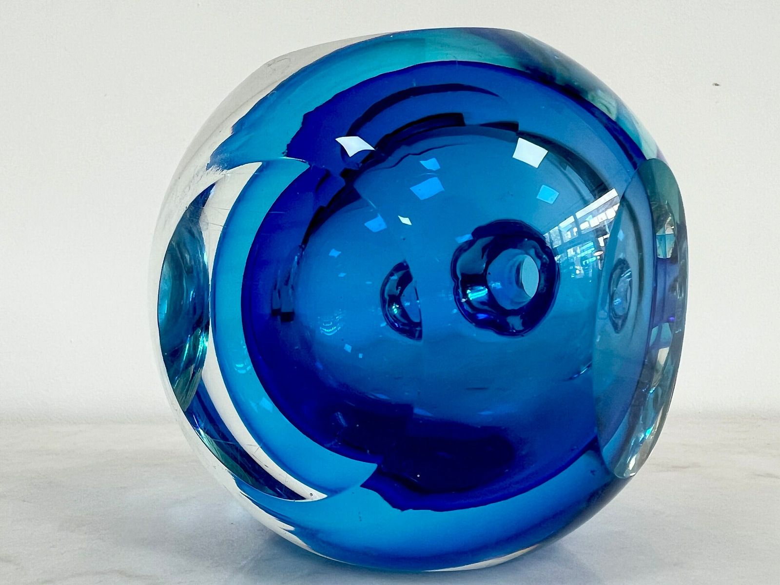 Vintage Murano Art Glass Perfume Bottle, Jewel Blue Tones Sammerso Style Glass, Blue Bull’s Eye Glass photo Home Decor
