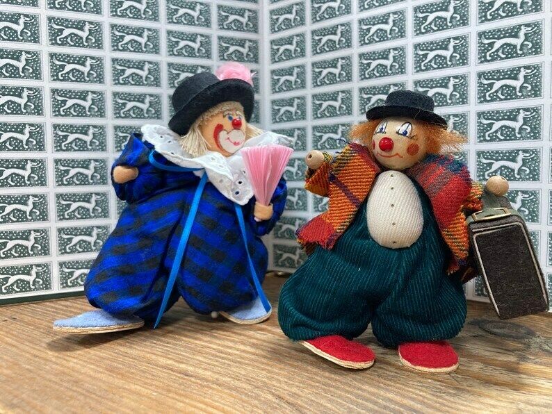 Vintage G.Prosel Pair Of Clowns, Made In West Germany, Handmade Clowns, Dolls photo vintage