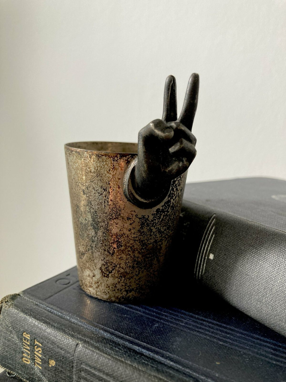 Vintage Napier Fingers Silverplated Jigger Two Fingers Shot Cup Measurement Cup With Hand Motif Shot Glass photo for sale