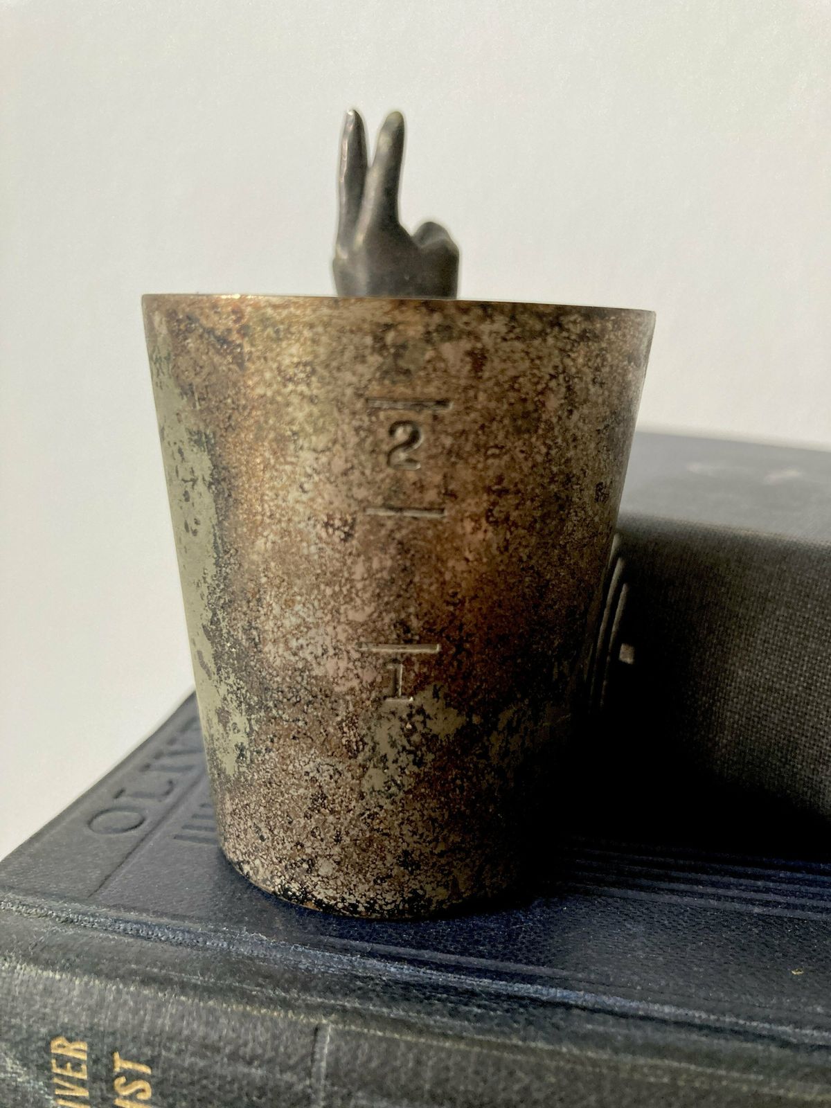 Vintage Napier Fingers Silverplated Jigger Two Fingers Shot Cup Measurement Cup With Hand Motif Shot Glass photo vintage