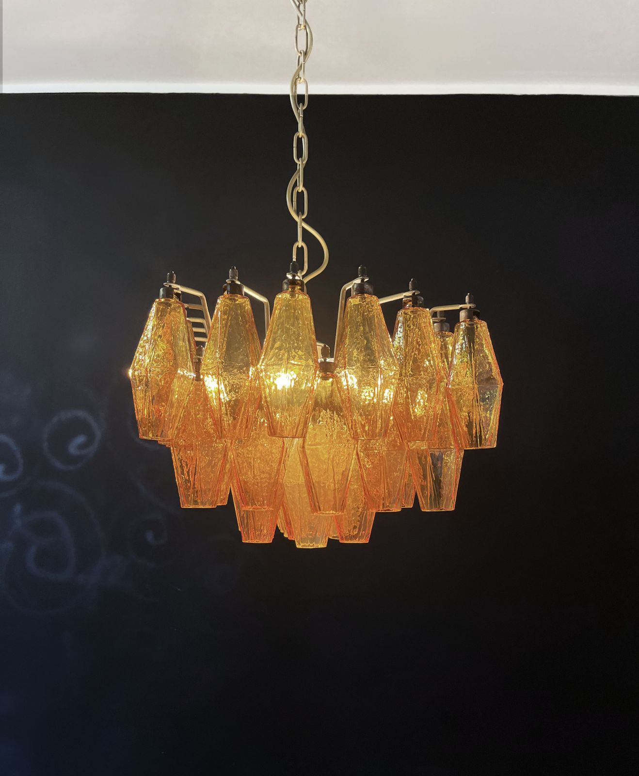 Elegant Murano Poliedri Chandelier   Carlo Scarpa   Amber Glasses photo buy
