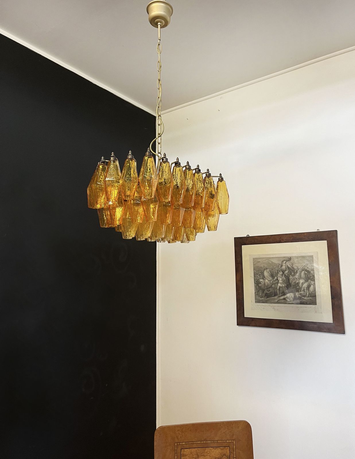 1100.0 Elegant Murano Poliedri Chandelier   Carlo Scarpa   Amber Glasses photo