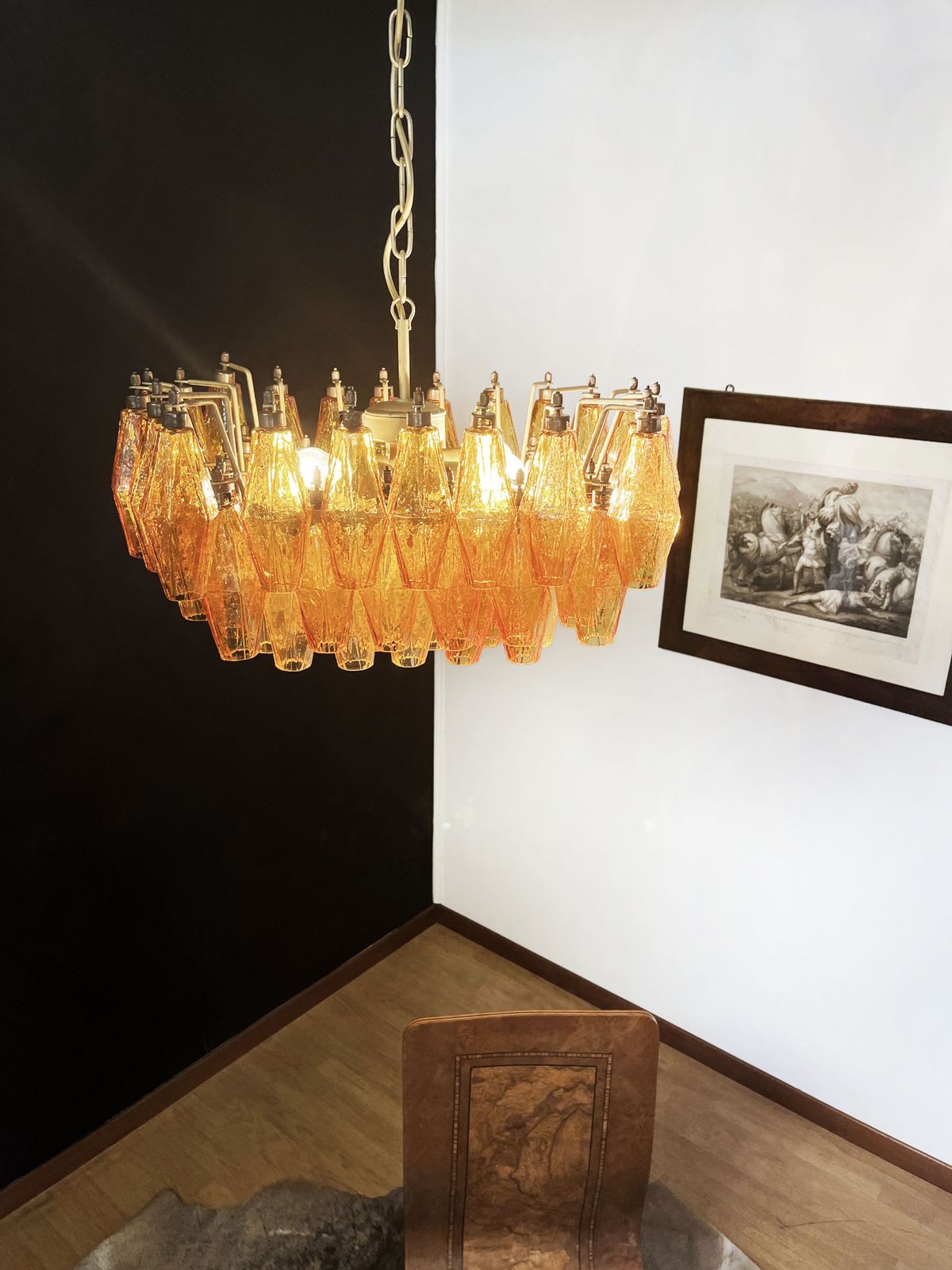 photo buy Elegant Murano Poliedri Chandelier   Carlo Scarpa   Amber Glasses